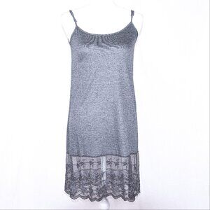 O2 Collection Gray Women's Knit Camisole Full Slip Dress with Intricate Lace Hem